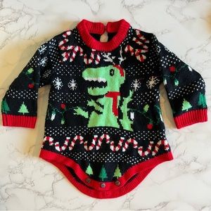 Super Soft Babies Kids Ugly Christmas Sweater Dinosaur Onesie, 12 Months